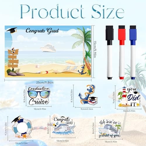 Graduation Cruise Door Decorations Magnetic, 7 Pcs Summer Beach Large Ship Nautical Congrats Grad Cruise Magnets, Magnetic Door Signs for Ship Cabin Decor, with 3 Pcs Pen - Thumbnail 2