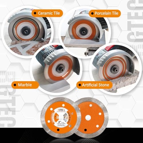 Diamond Tile Cutting Disc - BGTEC 3PCS Ceramic Tile Saw Blade 3 inch with 3/8 inch Arbor Continuous Toothing for Porcelain Ceramic Granite Marble Tile Granite - Thumbnail 2