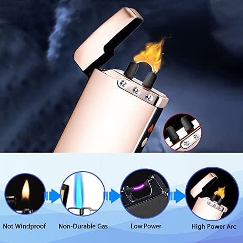Electric Plasma Lighter RSBYE USB Rechargeable Lighter with LED Battery Indicator No Butane Windproof Lighters Ideal for Candles, BBQ, and Travel (Ice Gold) - Thumbnail 2