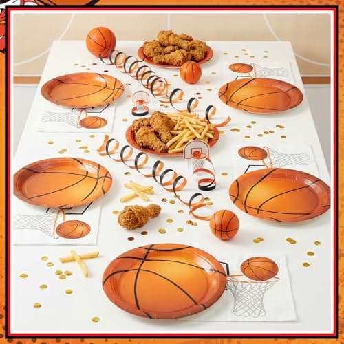 NatNarr 50 Pcs Basketball Plates and Napkins, 25 Guest Basketball Birthday Party Decorations Include 7 Inch Dessert Plates and 6.5 Inch Paper Napkins for Birthday Sports-Themed Gathering - Thumbnail 6