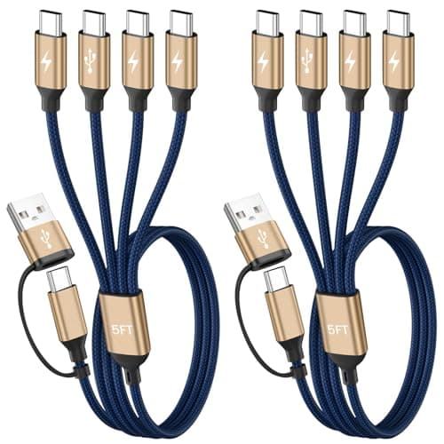 2026 Car Charger USB C to USB C Cable, USB A/C to USB C Cable[2Pack 5Ft], 4 in 2 Multi Charging Cable, with 4 Type-C Connectors, Travel Holiday Essentials Phone Charger Cord for Cell Phones and More - Image 1