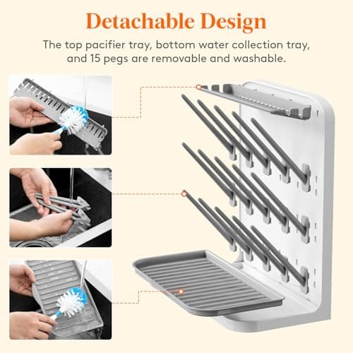Lifewit Large Baby Bottle Drying Rack with 15 Hooks, Newborn Essentials Must Haves, Countertop Holder Organizer for Baby Stuff, Rack Dryer for Pacifiers, Weighted Straws, Pump Parts - Thumbnail 6