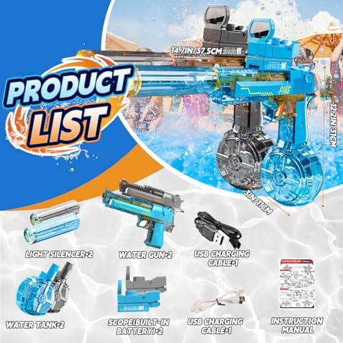UROINT Electric Water Gun Toy, Automatic Blaster Pistol 2-Pack Kids, Adults - Thumbnail 4