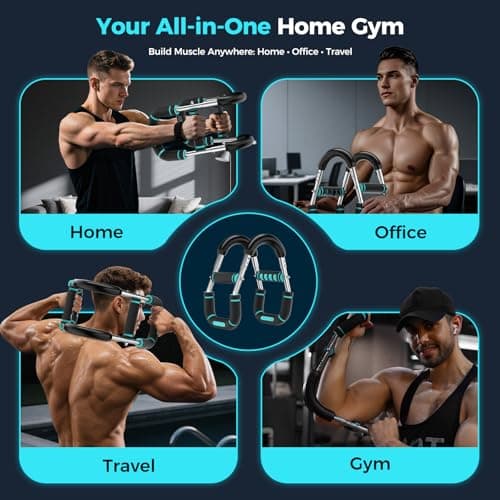 RENRUI Twister Arm Trainer Chest Workout Equipment for Men & Women, Adjustable 5 Resistance (40-130 lbs) Home Gym Strength Trainer with Anti-Slip Handles & Carry Bag (Blue&Sliver) - Thumbnail 4