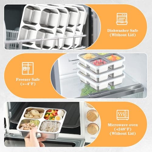BEFOY 4 Divided Compartments Snack Containers Bento Snack Box with Lid Stainless Steel Kids Plates Reusable Meal Prep Lunch Box Food Storage Containers for Adults Travel Work - Thumbnail 6
