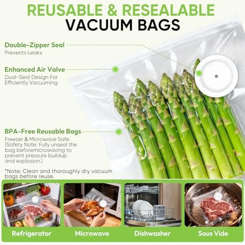 Compact Vacuum Sealer for Food (Vacuum Sealer Machine + 30 Reusable Vacuum Bags) Powerful Handheld Vacuum Sealer Machine, Seal Meal Saver, Portable Food Sealer - Thumbnail 6