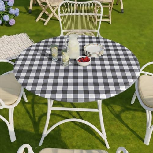 opstellen Fitted Round Tablecloth Waterproof Table Cloth Vinyl Indoor Outdoor Circle Coffee Cover for 36-44" Tables Dining Kitchen Home Gear Gifts Summer Fall Patio Picnic Camping Vacation Supplies - Thumbnail 6