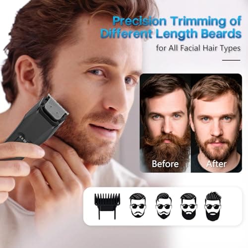 Beatslm Beard Trimmer for Men, 20 Length Adjustable, Cordless Waterproof Clippers, Stainless Steel T-Blade for Precision Facial Hair Trimming with 2 Guide Combs, Travel Lock, LED Display - Thumbnail 4