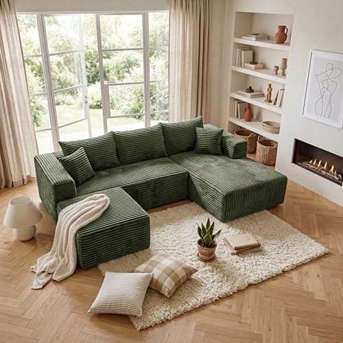 BSHOMGI 92.5'' U-Shaped Boneless Couches, Comfy Corduroy 3 Seaters Sofas with Ottoman, Modern High Back Sectional Sofa for Living Room with Oversized Chaise Deep Seat Sofa, No Assembly Needed - Image 1