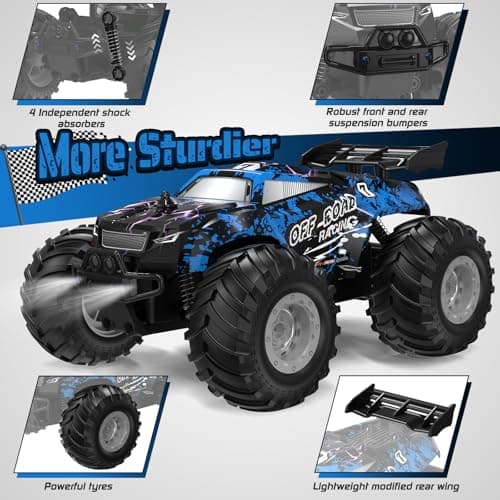 Hielse Remote Control Car, All-Terrain Remote Control Truck for Boys, Rechargeable Rc Truck with LED, 1:20, 10KM/H, 2 Motors, 2.4GHZ, Speed Friendly, Sturdy, Rc Cars for Christmas, Kids, Beginner - Thumbnail 5