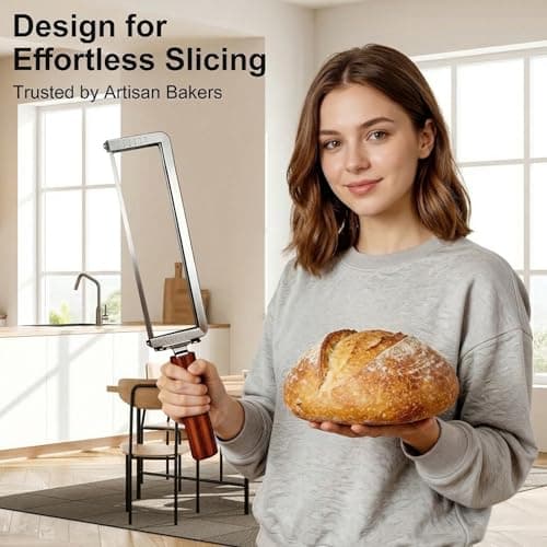 JAC HouseHold Upgrade Bread Knife for Homemade Bread, Sourdough Bread Slicer with 6 Thickness Guide & Razor Sharp Stainless Blade, Manual Bow Cutter for Bagels and Baguettes - Thumbnail 5