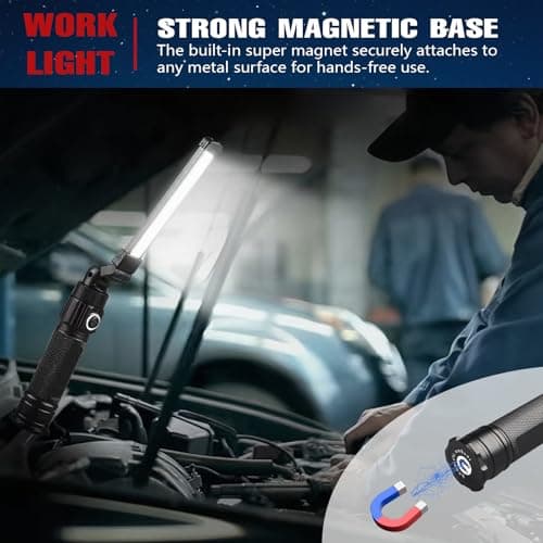 Rechargeable Work Light, 360° Rotate Design, Magnetic LED Work Light Foldable Flashlight,5 Lighting Modes,Mechanic Light, Portable Outdoor Lamp for Car Repair,Camping, Emergency - Thumbnail 6