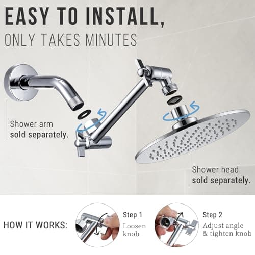 G-Promise Shower Head Extension Arm, Stainless Steel Adjustable Extender with Locking Set Screw, Rise or Lower Rainfall and Fixed Shower Head (6 Inch, Chrome) - Thumbnail 5