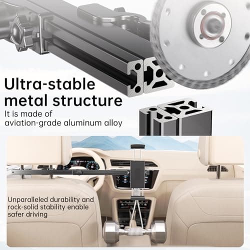 Headrest Tablet Holder for Car Accessories, Crafted from aircraft-grade aluminum，Universal Car Tablet Mount with 22'' Extendsion Arm Car Seat Mount for iPad, Galaxy, Fire HD or 4.7-12.9” Tablets - Thumbnail 2