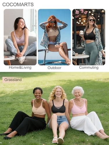 COCOMARTS Jelly Bras for Women No Underwire Push Up V Mesh Seamless Comfort Tshirt Bra Supportive Lift Bralette Everyday Bra Black Large - Thumbnail 5