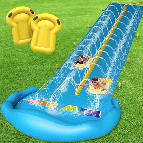 CL FUN Extra Long Water Slide for Kids Adults, 32.8 FT Inflatable Slip Water Slides for Kids Backyard, Heavy Duty Slide with 2 Boards Double Lane Lawn Slides for Boy Girl Outdoor Water Play - Image 1