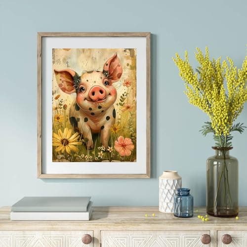 ijbnhd Pig Diamond Art Painting Kits for Adults- Full Drill Diamond Painting for Beginners, 5D Diamond Painting Pictures Gem Art Painting Kits DIY Daisy Diamond Art Kits 12X16in - Thumbnail 3
