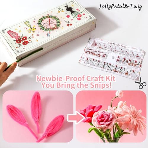 JollyPetal&Twig Pipe Cleaners Craft 5 Colors,Chenille Stems Plush Craft Kit,Pink Pipe Cleaners Flowers Kit with Floral Tape for Wedding Gifts Graduation Bouquet (Pink) - Thumbnail 5