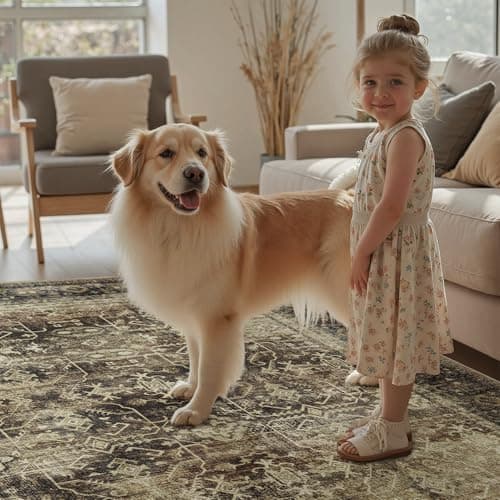 DCX Washable 6x9, Kid & Pet Friendly with Rubber Back Non Slip, Stain Resistant Vintage Rug for Living Room, Bedroom, Home Office, Soft Low Pile Large Farmhouse Distressed Carpet, Brown - Thumbnail 6