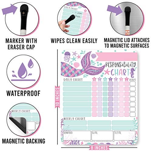 Hadley Designs Magnetic Chore Chart for Kids – Reward Chart for Kids, Dry Erase Responsibility Board for Children at Home, Fridge Behavior Tracker for Daily & Weekly Tasks, Mermaid Toddler Chore Board - Thumbnail 5