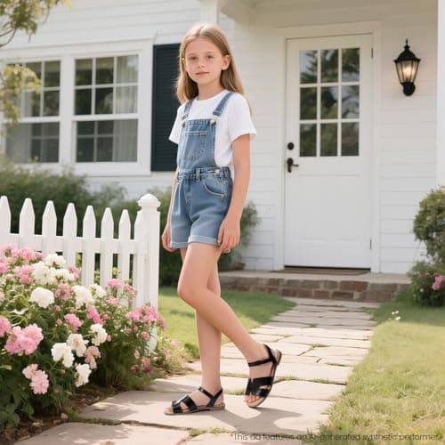 Athlefit Toddler Sandals Girls Dress Sandals Kids Open Toe Flat Ankle Strap School Daily Summer Shoes Black Size 13 Little Kid - Thumbnail 3