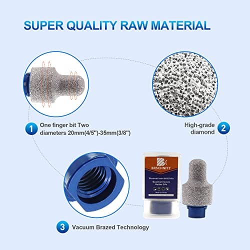Diamond Finger Milling Bits,BRSCHNITT 20mm-35mm Dry Core Drill Bit with 5/8-11 Thread for Enlarging Shaping Existing Holes of Porcelain Tile Ceramic Marble Granite Countertop - Thumbnail 6