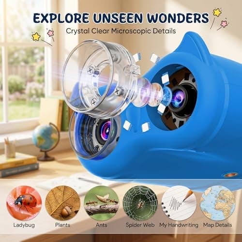 OAEBLLE 2-in-1 Kids Microscope and Telescope, 1000X Handheld Digital Microscope for Kids, 2.0" Screen, 8 LEDs, 10X Pocket Telescope for Outdoor, 1080P Camera STEM Toys Gifts for Boys Girls 4-12, Blue - Thumbnail 3