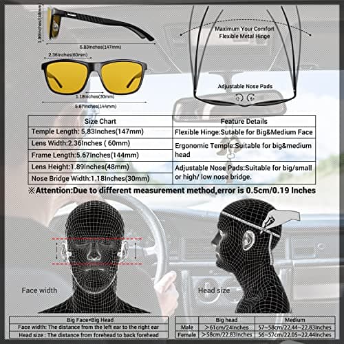 ROCKNIGHT Night Vision Glasses HD Driving Sunglasses for Men Polarized UV Protection Driving Anti Glare Yellow UV Sunglasses Metal Frame - Thumbnail 4