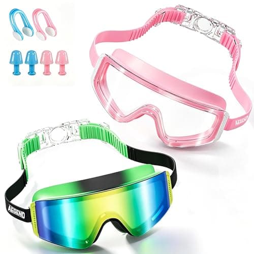 Aegend Kids Swim Goggles 2 Pack – Large Frame Anti Fog Soft Silicone Leak Proof UV Protection for Boys Girls Age 3-15
