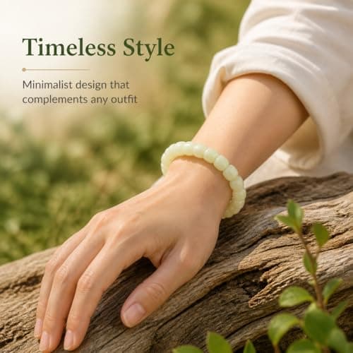 ANNIE WU Natural Hetian Jade Bracelet for Women & Men, 11.5mm, 18.0cm - Thumbnail 4