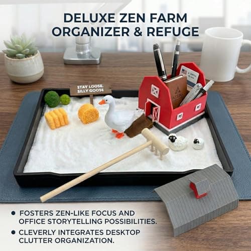 CMLDGIA Funny Goose Zen Garden Kit, Mini Sand Box Desk Accessories for Office, Stress Relief Gift, Desktop Decor, White Elephant Gift - Thumbnail 4