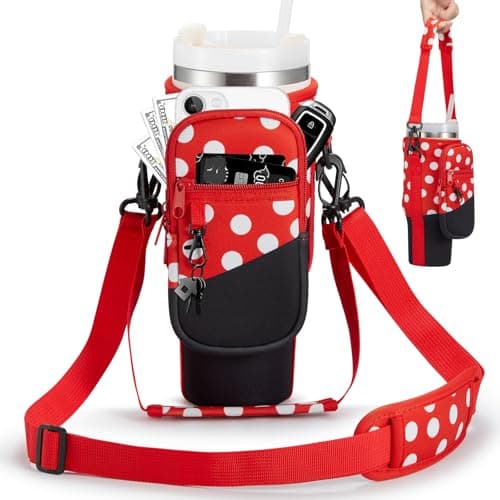 BULKITEM 30oz Water Bottle Carrier Bag with Phone Pocket for Red Polka Dot Stanley 30 oz Tumbler with Handle, Insulated Neoprene Cup Holder Pouch Strap for Valentines Stanley Cup Accessories - Image 1
