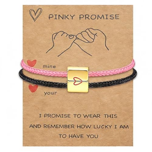 COTATI Matching Couple Bracelets for Him and Her, Friendship Relationship Promise Bracelet for Boyfriend Girlfriend, Anniversary Love Jewelry Gifts Set (Black-Pink) - Image 1