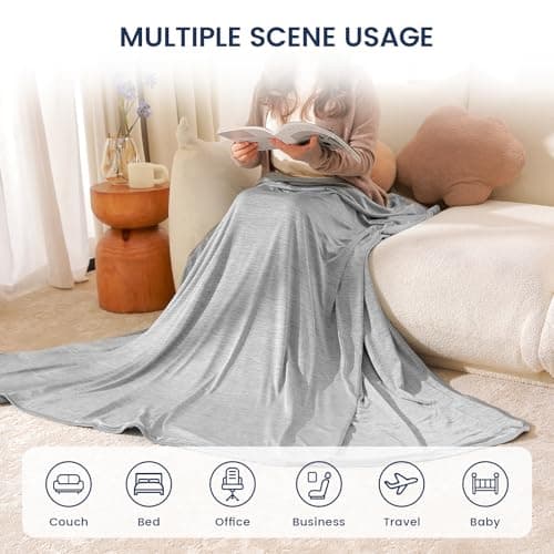 Danctec Cooling Blanket for Hot Sleepers, Cool Throw for Hot Flashes or Night Sweats, Q-Max>0.45 Cool Fiber for Home Bed Camping Travel, Lightweight, Soft, Double or Queen Size, 79x86 inch, Grey - Thumbnail 4