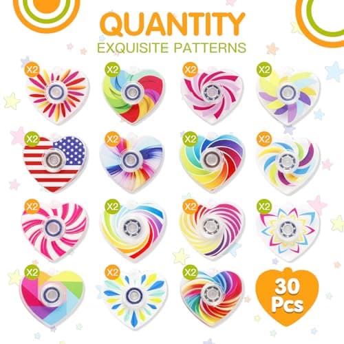 Heart Fidget Spinner Party Favors, 30 Pack, 2-in-1 Sensory Rotating Pendant Toys, Stress Reducer for Kids and Adults, Autism Anxiety Relief, Classroom Rewards - Thumbnail 3