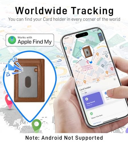 Auskang Gifts for Fathers Day, Men's Wallet with Smart Tracker Works for Find My App, Credit Card Holder Leather Slim Minimalist RFID Blocking Smart Wallet for Men (Brown) - Thumbnail 5
