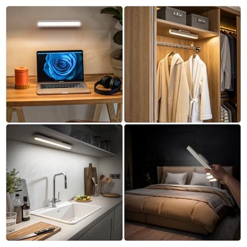 AKSDA Rechargeable Magnetic Under Cabinet Lighting, 3 Colors Adjustable Mirror Lights with 50 LED, 2600mAh Battery Makeup, Touch Lights Bar for Closet Bathroom Kitchen Sink Picture - Thumbnail 5