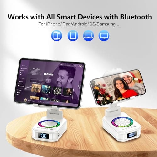 buwy Gifts for Men Women, Cell Phone Stand with Wireless Bluetooth Speaker and Colorful LED Lights, Anti-Slip Base HD Surround Sound, Rechargeable (3000mAh), Home and Outdoors Bluetooth Speaker White - Thumbnail 3