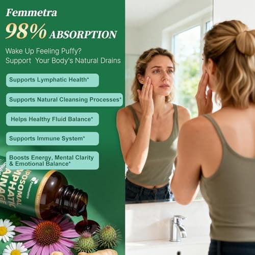 Femmetra Liposomal Lymphatic Drainage Drops — 30 Herbal Blend, Raspberry Flavor, Supports Fluid Balance & Eases Bloating for Sedentary Workers, Plant-Based Daily Wellness, 2 Fl Oz - Thumbnail 2