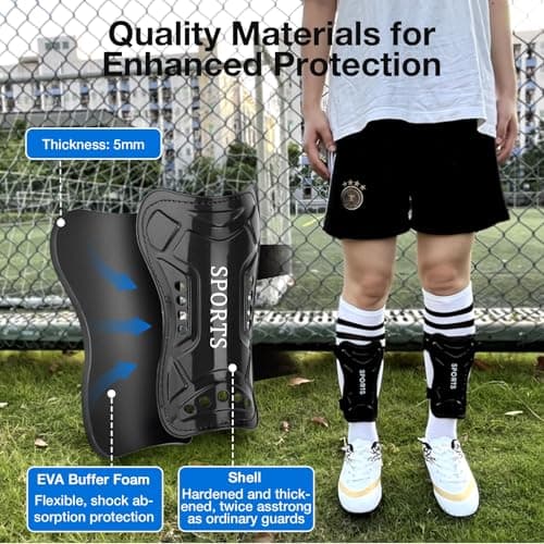 2 Pairs Soccer Shin Guards for Toddler Kids Youth, Soccer Shin Pads with Adjustable Double Strap for 3-14 Years Old Boys Girls Child Teens - Thumbnail 5