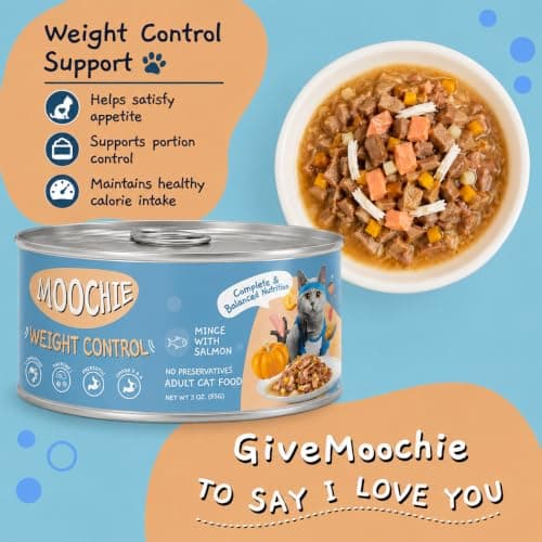 MOOCHIE Weight Control Grain Free Wet Cat Food — Salmon, Chicken, Lamb & Beef Liver - No Artificial Flavors or Preservatives - 12 × 3 oz cans - Thumbnail 3