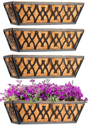 Karlliu 4 Pack 14 Inch Window Boxes Planters Railing Planter Box with Coco Liners Deck Railing Planter Boxes Balcony Hanging Flower Box for Outdoor Plants Garden Decor - Image 1