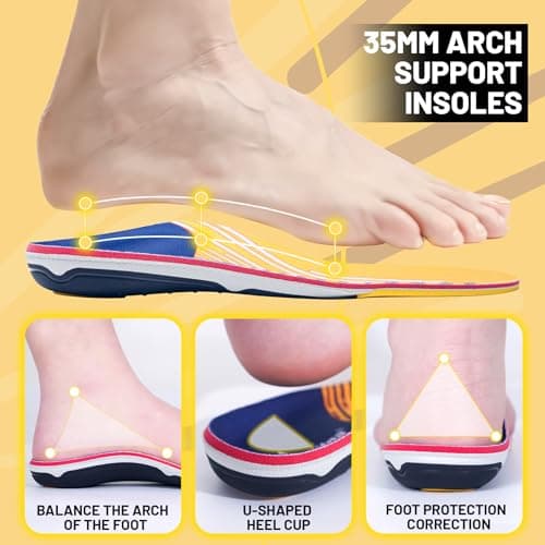 Plantar Fasciitis Relief Arch Support Inserts Flat Feet Orthotics para Orthopedic Insole Men Women Absorb Shock Supination Correction Standing All Day Boot Work Shoe Insoles Size(12-12 1/2) - Thumbnail 3