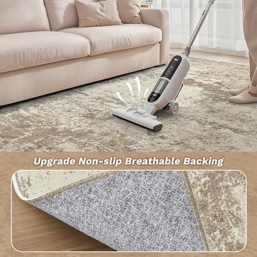 Micgeek Area Rug Living Room - 5X8 Abstract Washable Large Soft Foldable Non Slip Rug Neutral Modern Low Pile Carpet for Bedroom Nursery Dining Room Kitchen Home Office Indoor - Khaki - Thumbnail 5