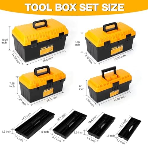 4 Pack Tool Box Heavy Duty Plastic Toolbox with Removable Trays & Dividers,Professional Lockable Portable Storage Box 13"15"17"19"Organizers for Garage Workshop Jobsite Home Hand Power Craft Tools - Thumbnail 5