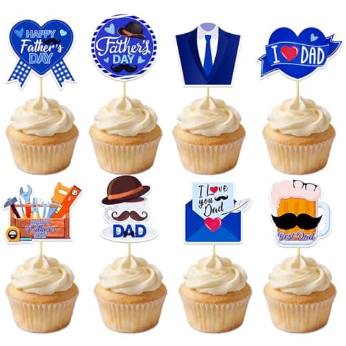 Oeyliz Happy Fathers Day Cupcake Topper 24 Pieces Cupcake Picks Cake Decorations Happy Fathers Day Cupcake Toppers for Fathers Day Party Cupcake Decorations