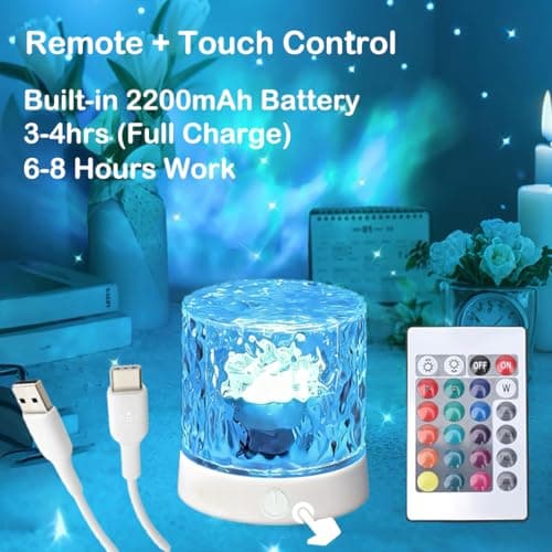 Rechargeable Shower Lights for Inside Shower-Ocean Wave Projector Light for Bathroom Bath Tub-Cordless LED Bathroom Lights 3D Water Ripple Light Ocean Lamp for Bathtub Relaxing Spa,Northern Aurora - Thumbnail 3