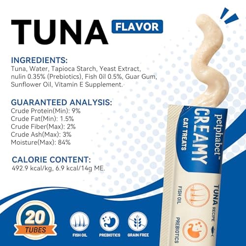 PETPHABET Lickable Cat Treats Squeeze, Creamy Puree Squeezable Wet Kitten Treats, Tuna Recipe 20 Tubes, Paste Snacks for Skin & Coat Health, Digestive Care, High Protein, Grain Free - Thumbnail 2