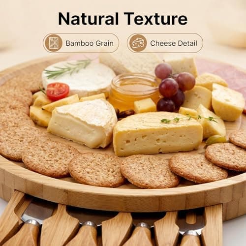 Charcuterie Boards Gift Set - Premium Bamboo Cheese Board Set with 4 PCS Knife Set, Serving Plates Housewarming, Wedding,Christmas Charcuterie Board, Hostess Gifts - Thumbnail 3