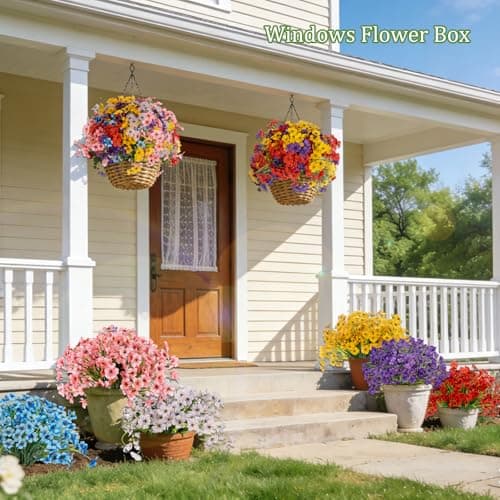 PADONISE 24 Bundles Artificial Flowers for Outdoor Indoor Decor, Fake Silk Flower Plastic Stems UV Resistant for Hanging Plants Spring Summer Bouquet Vase Porch Window Box Wedding Farmhouse Garden - Thumbnail 6